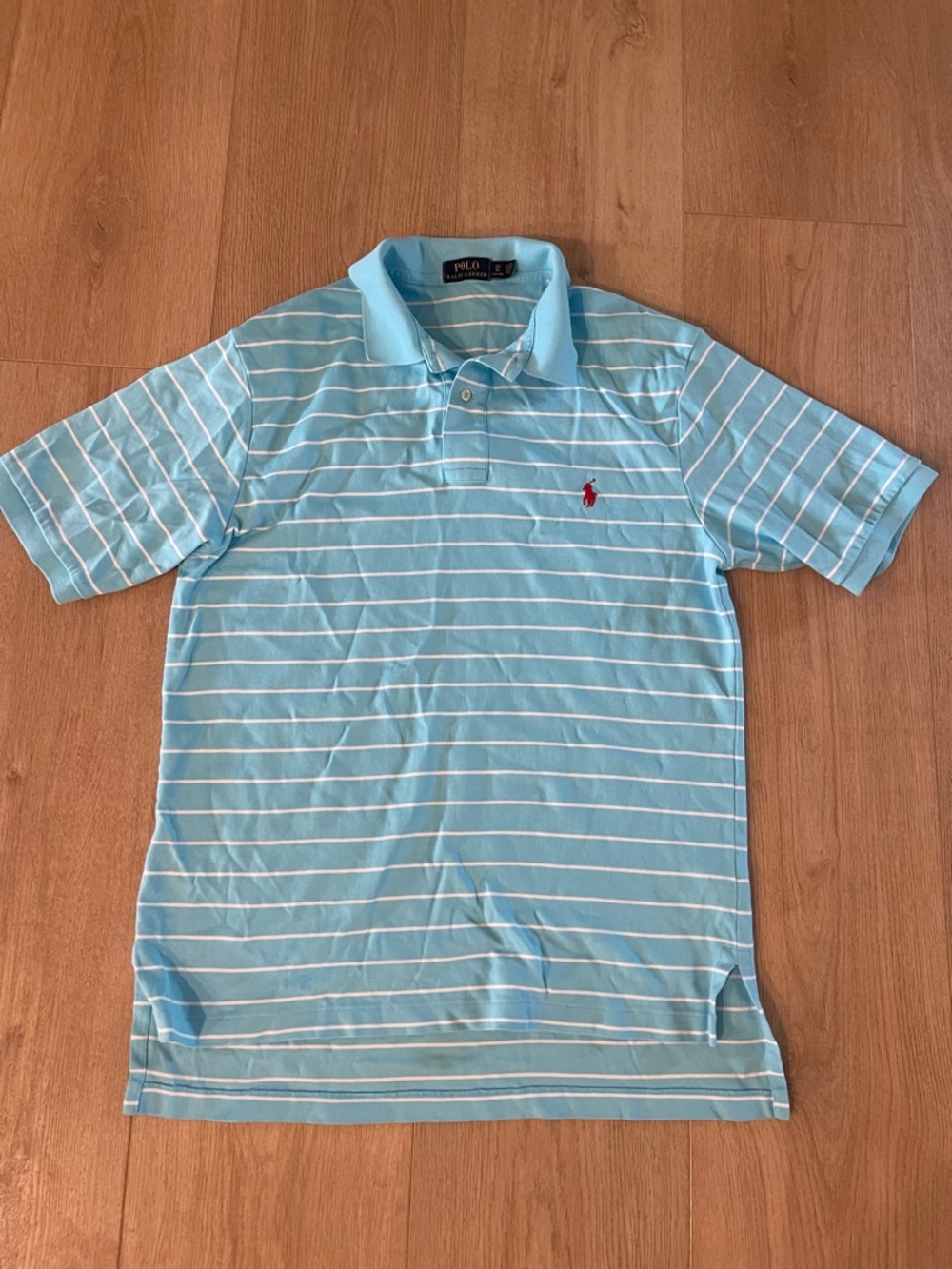 Polo by Ralph Lauren Light Blue & White Striped Polo with Red Pony